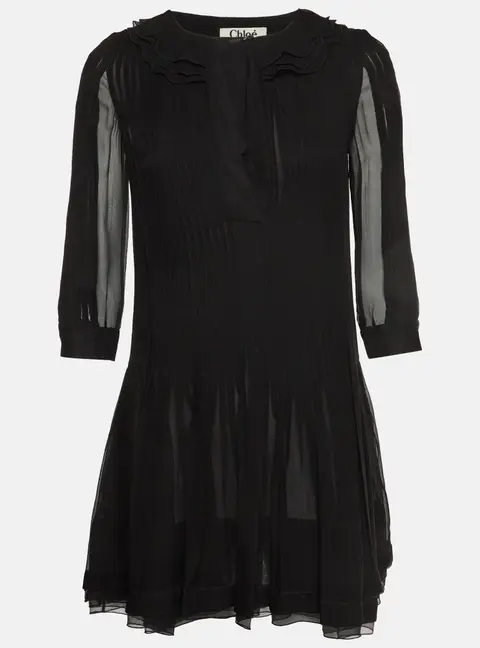 Chlo&eacute; Black Chiffon Pleated Mini Dress S