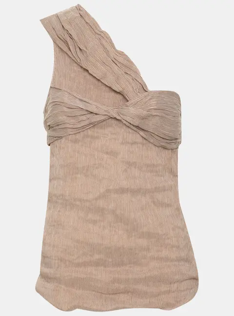 Chloe Beige/White Stripe Linen Blend Sleeveless Crop Top S
