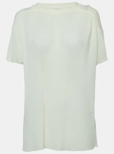 Chlo&eacute; Off White Ribbed Knit Short Sleeve Top M