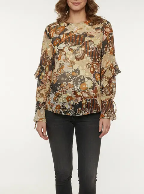 Chlo&eacute; Multicolor Metallic Deco Cloud Print Silk Chiffon Blouse S