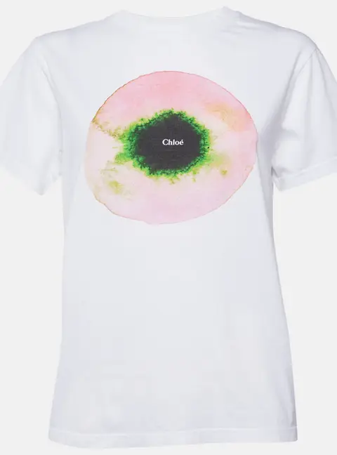 Chlo&eacute; White Circular Logo Graphic Print Jersey Crewneck T-Shirt S