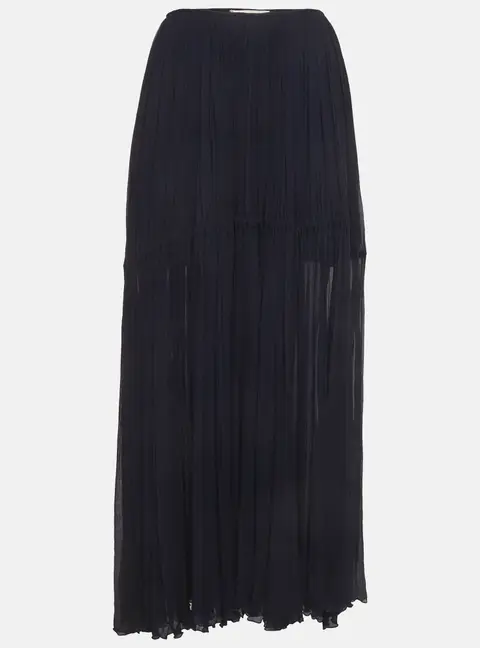Chlo&eacute; Navy Blue Crinkle Chiffon Tiered Maxi Skirt M
