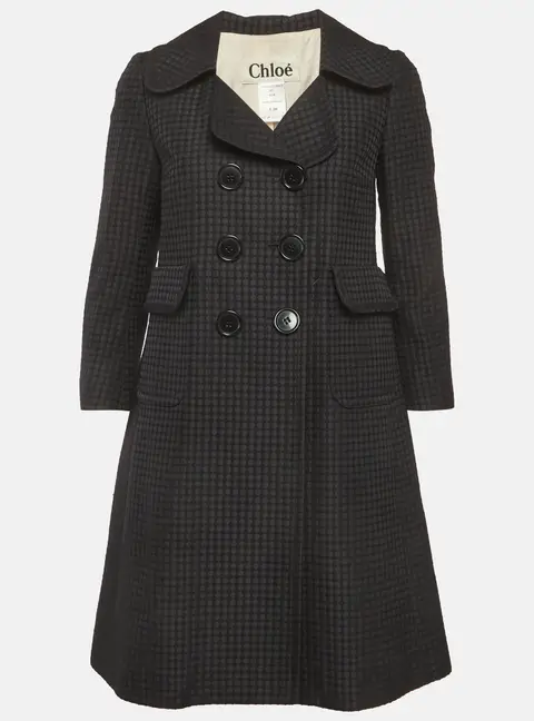 Chloe Black Jacquard Double Breasted Coat M