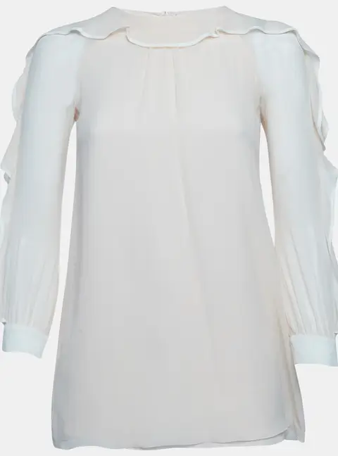 Chloe Peach/White Chiffon Ruffle Blouse L