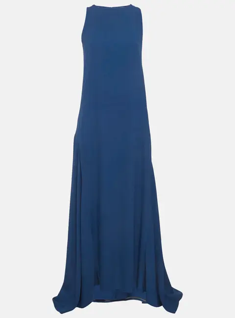 Chloe Blue Crepe Flared Maxi Dress S