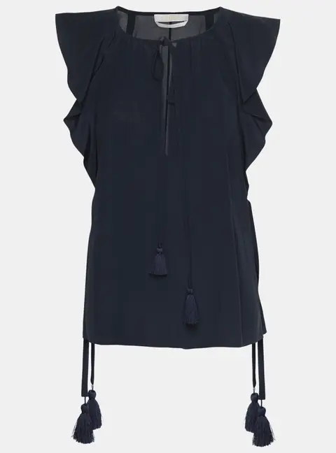 Chlo&eacute; Navy Blue Crepe Sleeveless Drawstring Top M