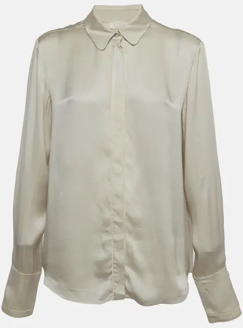 Chloe Grey Satin Long Sleeve Shirt M