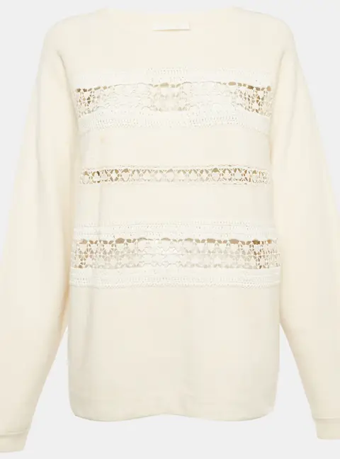 Chlo&eacute; Cream Cashmere Knit Lace Trim Sweater L