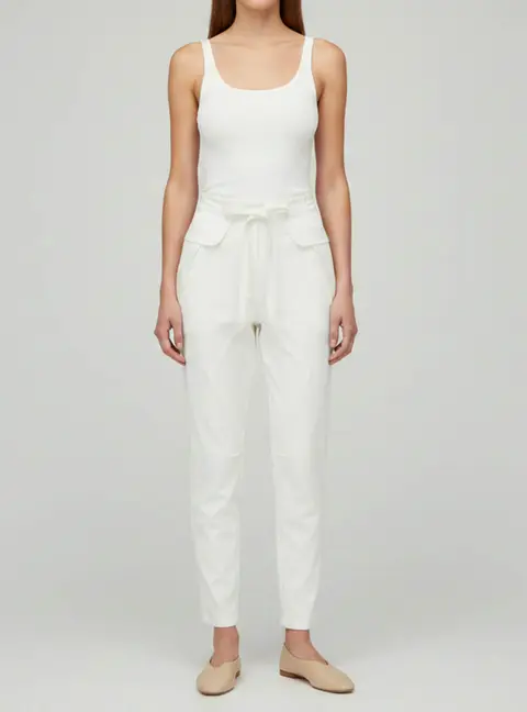 Chloe White Crepe Drawstring Pants S