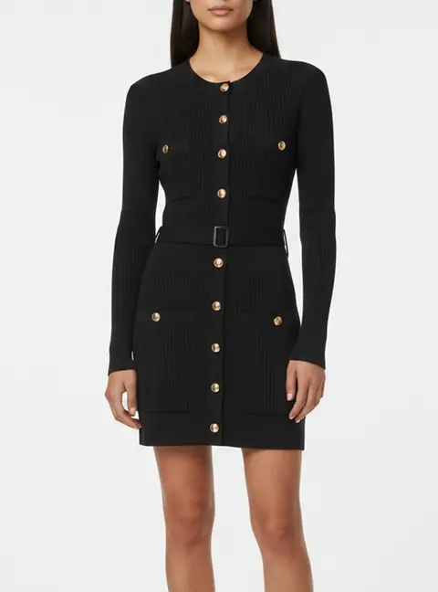 Chloe Navy Blue Rib Knit Belted Mini Dress S