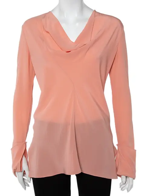 Chloe Pink Silk Draped Neck Long Sleeve Top S
