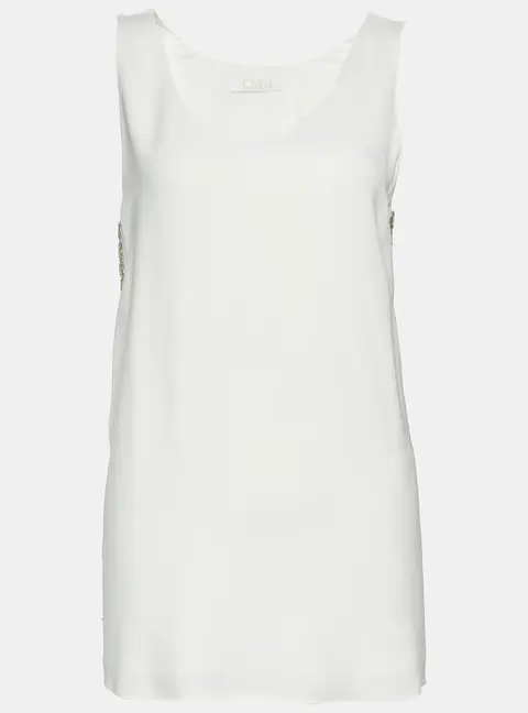 Chloe Off-White Crepe Embellished Sleeveless Blouse M