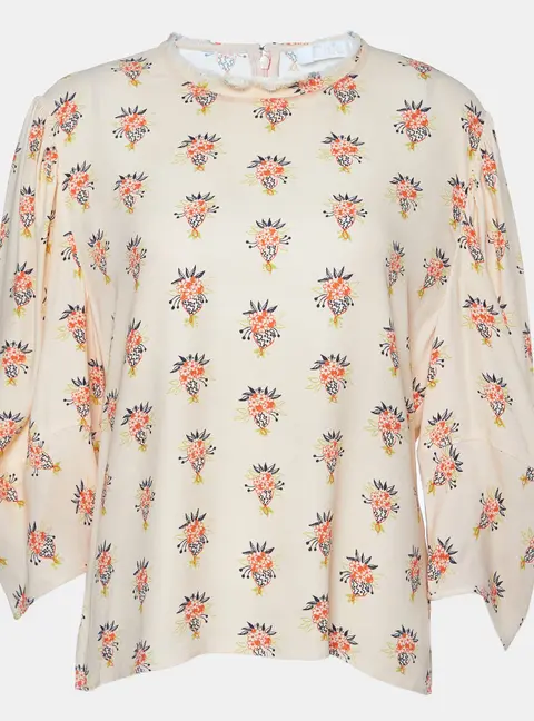 Chloe Wild Pink Printed Crepe Puff Sleeves Top L