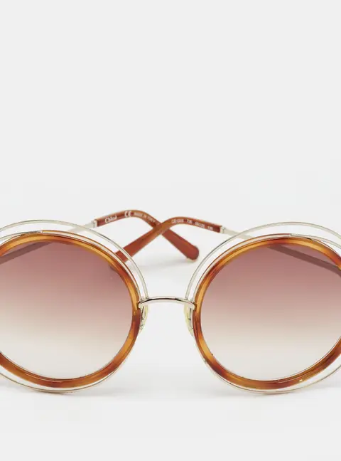 Chlo&eacute; Brown/Gold Tone Gradient CE120S Carlina Round Sunglasses