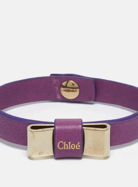 Chloe Bow Leather Gold Tone Bracelet