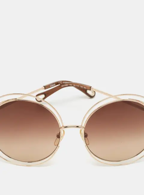 Chlo&eacute; Brown/Gold Tone Gradient CE114SD Carlina Round Sunglasses
