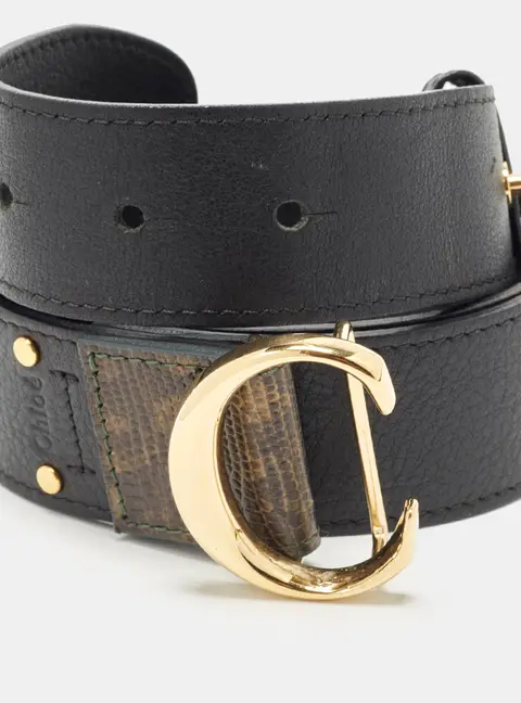 Chloe C Buckle M Belt Black Leather