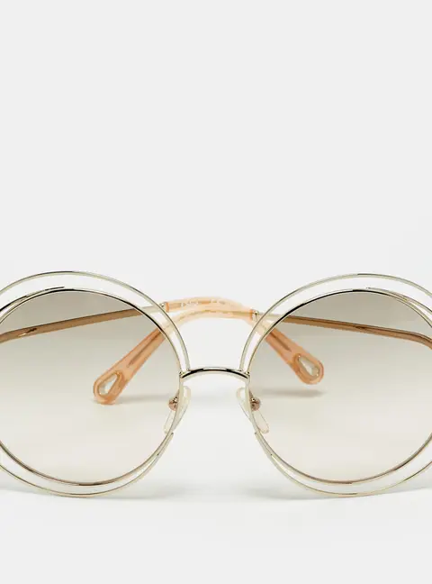 Chlo&eacute; Beige/Gold Tone Gradient Carlina Round Sunglasses