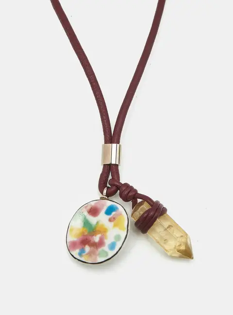 Chlo&eacute; Crystals Porocelain Leather Gold Tone Necklace