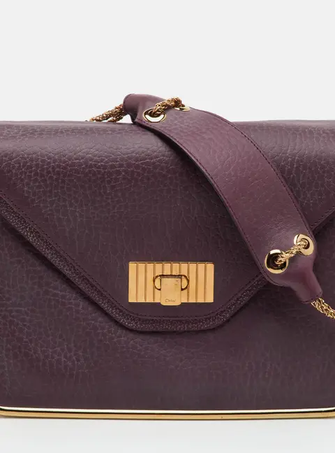 Chloe Sally Medium Purple Pebbled Leather Flap Shoulder Bag