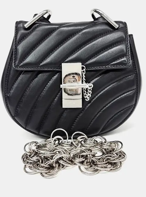 Chlo&eacute; Drew Black Leather Chain Crossbody Bag