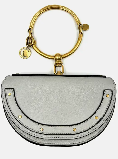 Chlo&eacute; Nile Small Grey Leather Minaudi&egrave;re Crossbody Bag