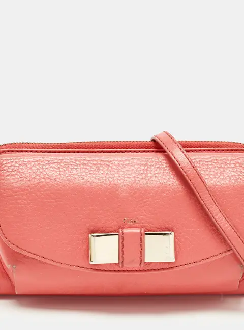 Chloe Lilli Coral Orange Leather Wallet On Strap