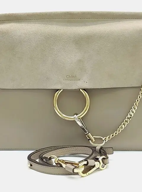 Chloe Faye Medium Motty Grey Leather Suede Shoulder Bag