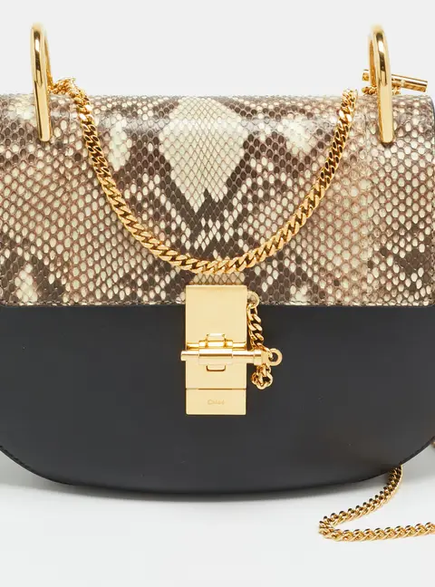 Chloe Drew Medium Black/Beige Leather and Python Shoulder Bag