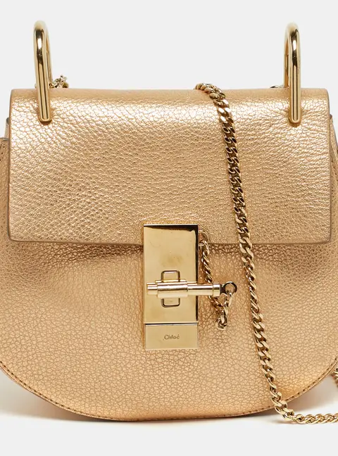 Chlo&eacute; Drew Small Metallic Leather Shoulder Bag
