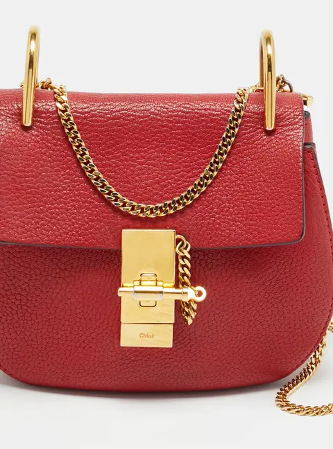 Chlo&eacute; Drew Small Red Leather Shoulder Bag