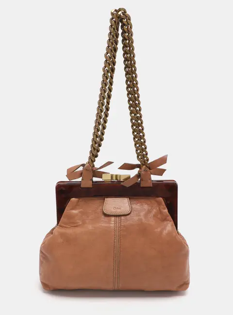 Chloe Beige Leather Frame Shoulder Bag