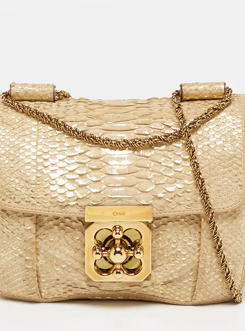 Chloe Elsie Small Beige/Gold Python Shoulder Bag