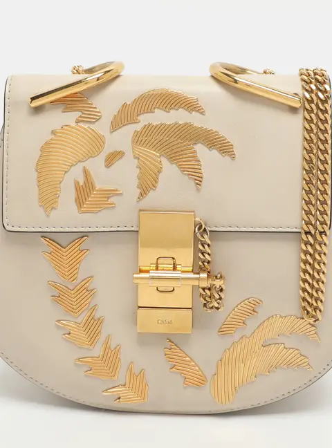 Chloe Palm Embellished Drew Small Light Beige Leather Shoulder Bags