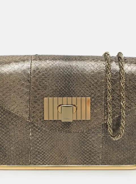 Chloe Sally Small Metallic Python Embossed Leather Shoulder Bag