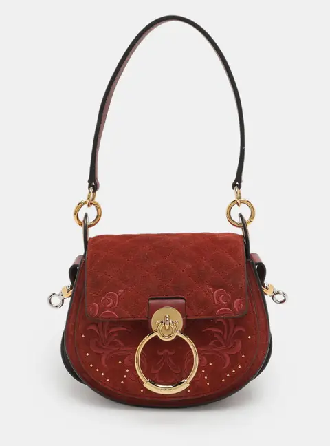 Chloe Tess Embroidered Red Leather and Suede Shoulder Bags