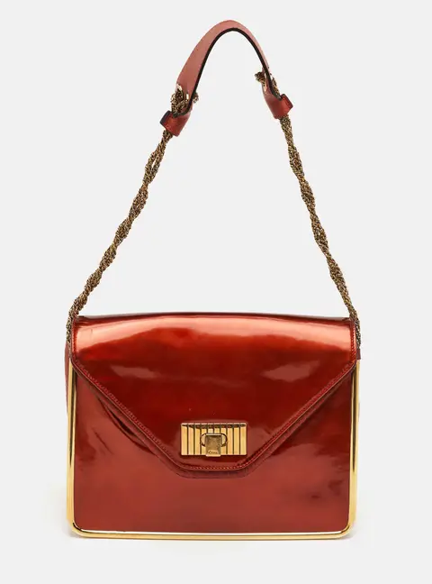Chloe Sally Medium Orange Patent Leather Flap Shoulder Bag