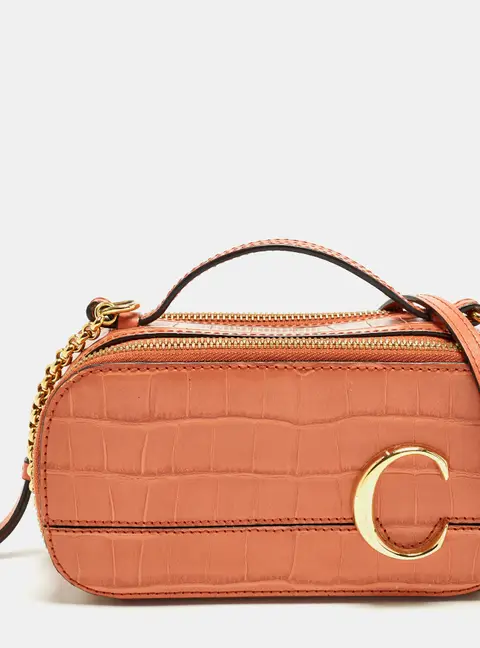 Chlo&eacute; Vanity C Mini Brown Croc Embossed Shoulder Bag