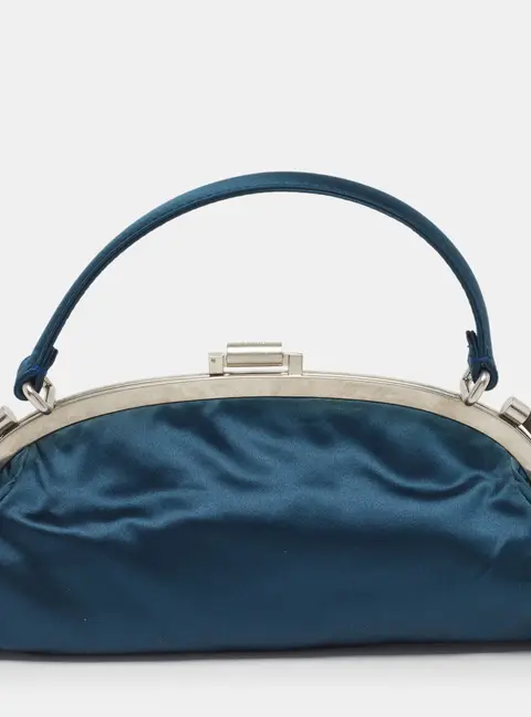 Chloe Frame Teal Green Satin Clutch Bag