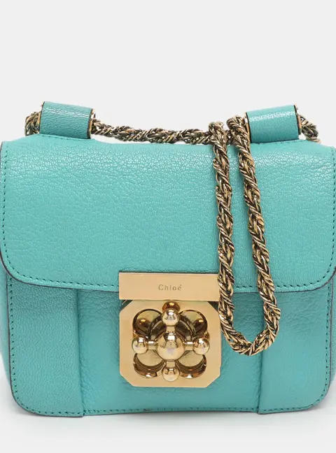 Chloe Elsie Mini Turquoise Leather Crossbody Bag