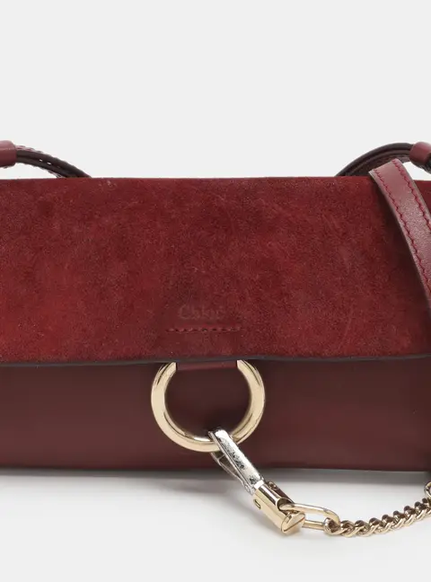 Chloe Faye Mini Burgundy Leather and Suede Shoulder Bag