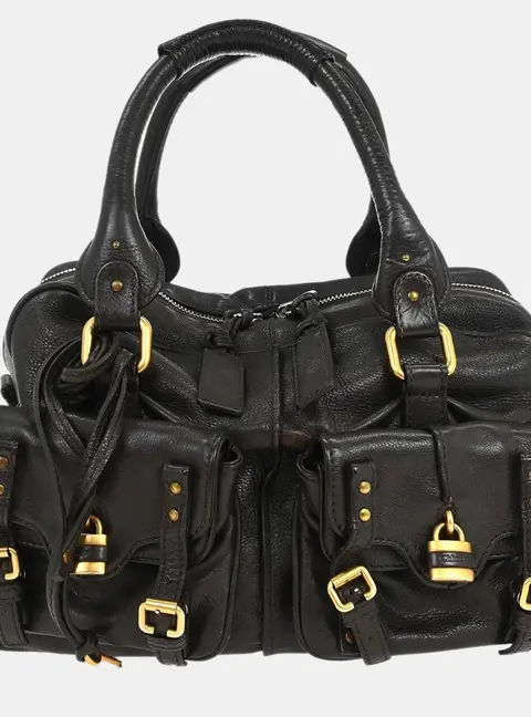 Chloe Paddington Large Black Leather Top Handle Bag