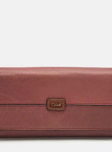 Chlo&eacute; Logo Flap Pink Leather Continental Wallet