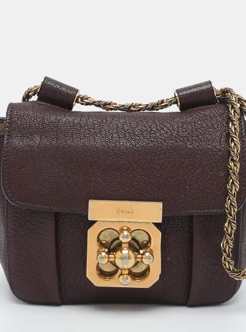 Chloe Elsie Mini Burgundy Leather Crossbody Bag