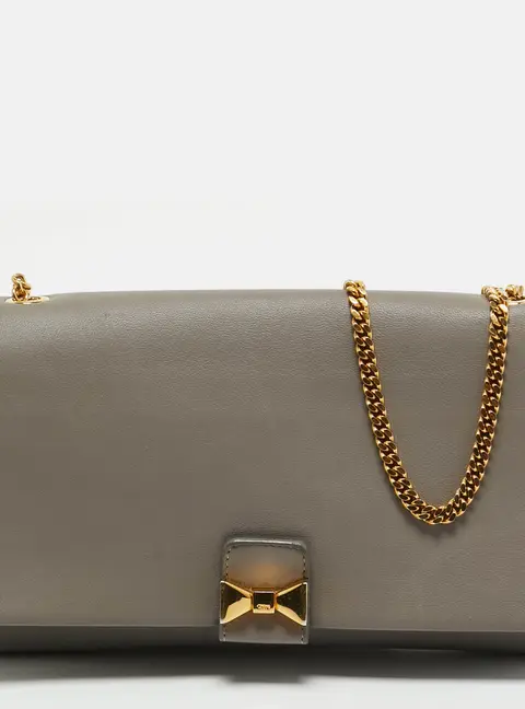 Chloe Bow Grey Leather Wallet On Chain