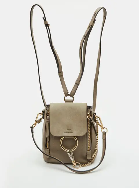 Chloe Faye Daye Mini Taupe Grey Leather and Suede Backpack