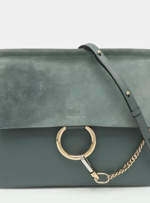 Chloe Faye Medium Grey Leather and Suede Shoulder Bag