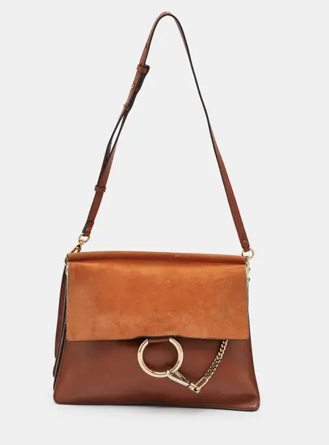 Chlo&eacute; Faye Medium Brown Leather and Suede Shoulder Bag