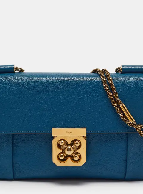 Chloe Elsie Medium Blue Leather Flap Chain Shoulder Bag