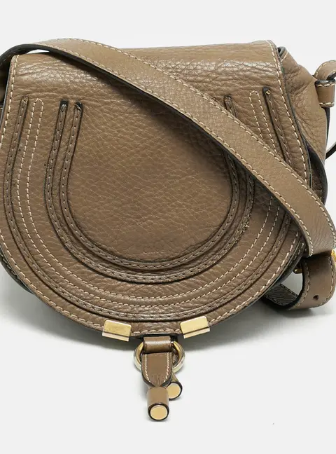 Chlo&eacute; Marcie Saddle Mini Beige Leather Crossbody Bag